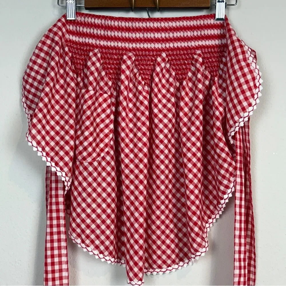 Vintage Handmade Red White Gingham Half-Apron 1950s